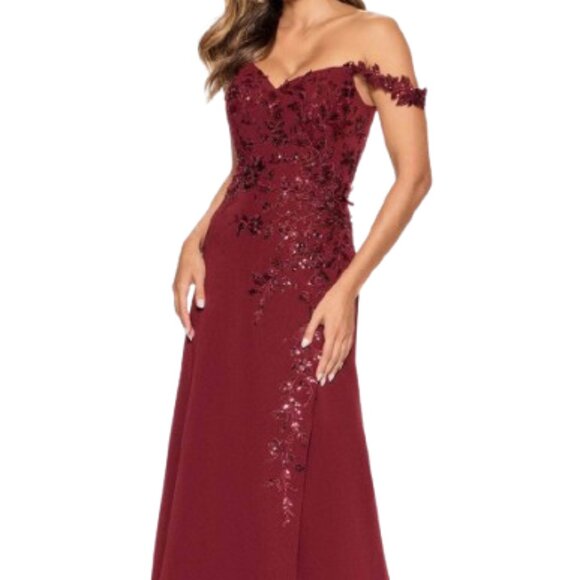 NWT Cameron Blake CB211 Lace Appliqued Formal Gown Wine Size 10 - Picture 1 of 6